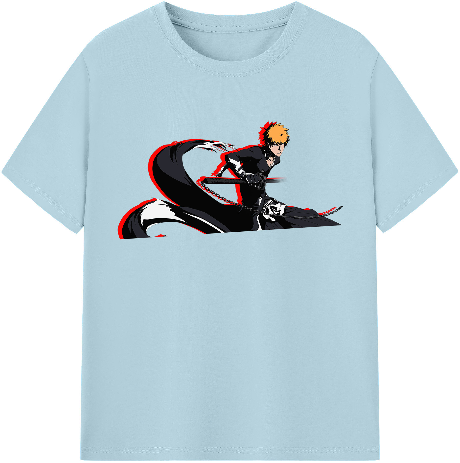 （画像用） ブリーチ 黒崎一護（くろさき いちご）BLEACH Kurosaki Ichigo 綿100％半袖Tシャツ（フロントプリント）